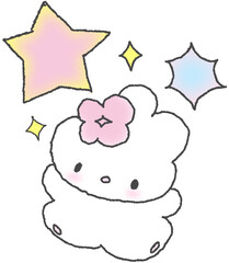 별 장식과 토끼 캐릭터 손그림 스티커