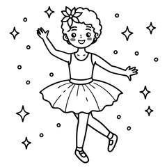 A dancing girl line art kids coloring page