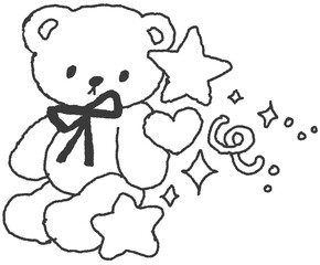 곰돌이 별 장식 손그림 컬러링 스티커