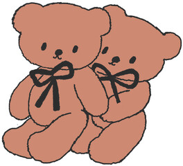 리본 맨 곰돌이 손그림 포옹 일러스트