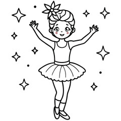 A dancing girl line art kids coloring page