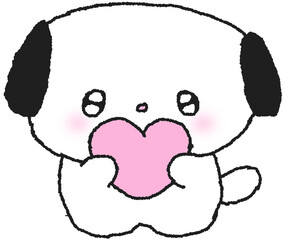 하트를 들고 있는 강아지 손그림 캐릭터 스티커