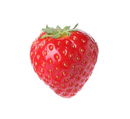 One fresh strawberry in air isolated on white