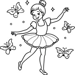 A dancing girl line art kids coloring page
