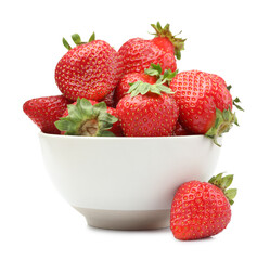 Fresh strawberries in bowl isolated on white