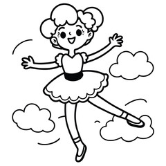 A dancing girl line art kids coloring page