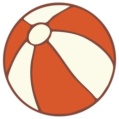 A vibrant, cartoon-style beach ball features alternating orange and cream-colored panels, outlined in brown. Isolated on a white background, perfect for summer themes.