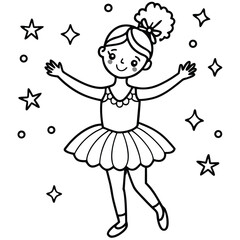 A dancing girl line art kids coloring page