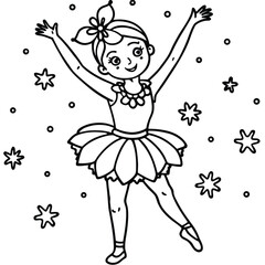 A dancing girl line art kids coloring page