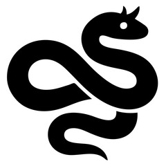 Bold, minimalist black and white vector illustration of a stylized snake. Ideal for logos, tattoos, emblems, or fantasy-themed branding.