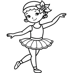 A dancing girl line art kids coloring page