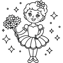 A dancing girl line art kids coloring page