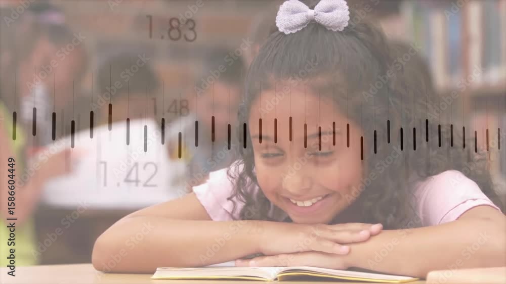 Poster camera focusing on student reading book in class causing waveform flowing visualizing engagement