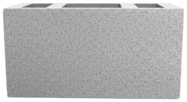 Gray concrete block with three cavities on white background, transparent background png