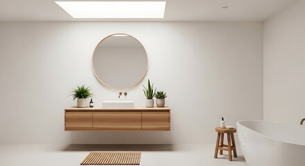 Minimalist White Bathroom with Plants and Skylight