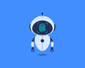 Robot showing fingerprint. Vector illustration for cybersecurity, identity verification, biometric access