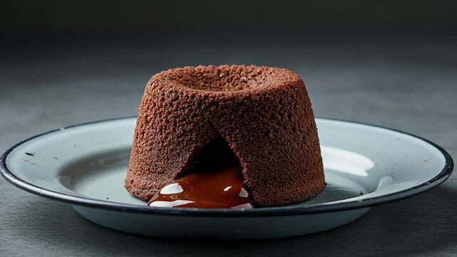 Chocolate Lava Cake With Studio Like Gradient Background Vintage Enamelware Vibe Professional Chefs Kitchen