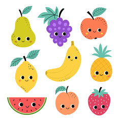 Summer set of fruits and berries,for stickers, prints and banners,vector illustration.