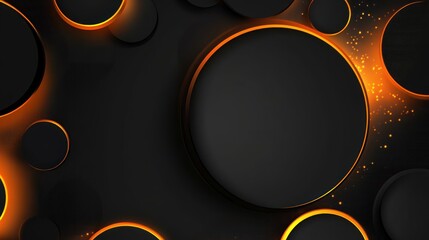 Abstract rings glow golden, set against a textured dark backdrop; modern digital art
