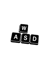 Silhouette of WASD Keyboard Keys Isolated on White Background Representing Gaming Controls, Online Competition, and Computer Navigation Concepts