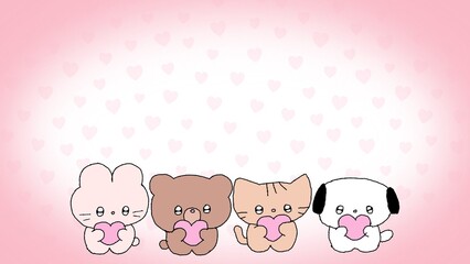 하트를 들고 있는 동물 캐릭터 유튜브 썸네일 배경