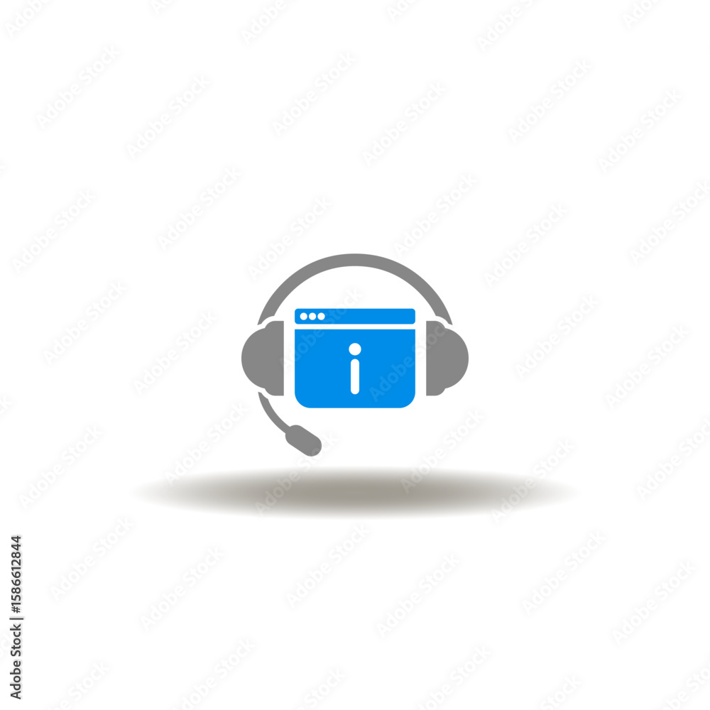 Poster vector illustration of headphones and website with i letter. symbol of web technical information. ic