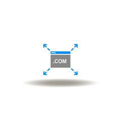 Vector illustration of website with dot com and arrows outside. Symbol of scalable.