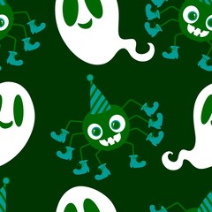 Cartoon monsters seamless Halloween spider pattern for wallpaper and fabrics and textiles and packaging and linens