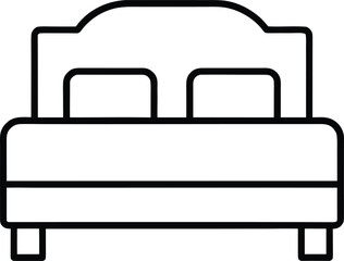 Minimalist line art icon of a double bed with pillows isolated on transparent background