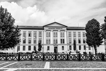 Facade of the Univerdity of the "First of December 1918" inside Alba Carolica citadel in Alba Iulia, Transylvania, Romania