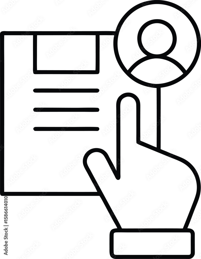 Poster line icon of a hand interacting with a digital document isolated on transparent background