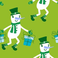 Christmas cartoon ice seamless snowman pattern for wrapping paper and fabrics