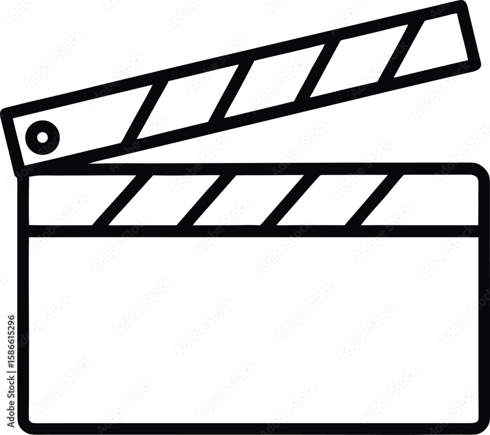 Poster Minimalist movie clapperboard line icon symbolizing filmmaking and production isolated on transparent background