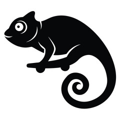  a chameleon in side view with curled tail, arched back, and distinct head shape, minimalist vector illustration isolated on white background