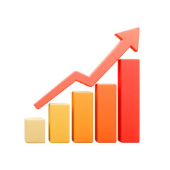 3d bar chart with upward trend arrow showing growth and progress isolated on transparent background