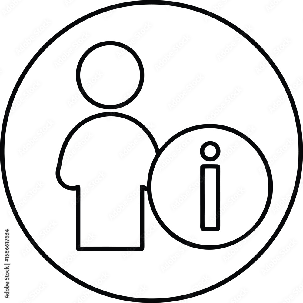 Poster simple line icon of a person standing next to an information circle isolated on transparent backgrou