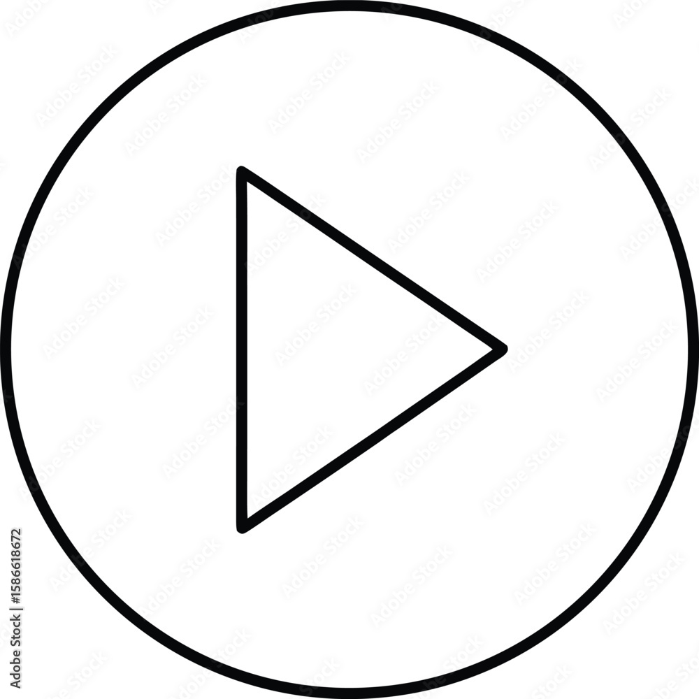 Poster simple line icon of a play button enclosed within a circular shape isolated on transparent backgroun