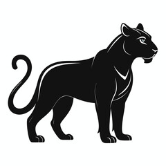 Obraz premium a panther in side profile with sleek body, alert stance, and curved tail, minimalist vector illustration isolated on white background, ideal for wild animal graphics, predator-themed artwork, and stro