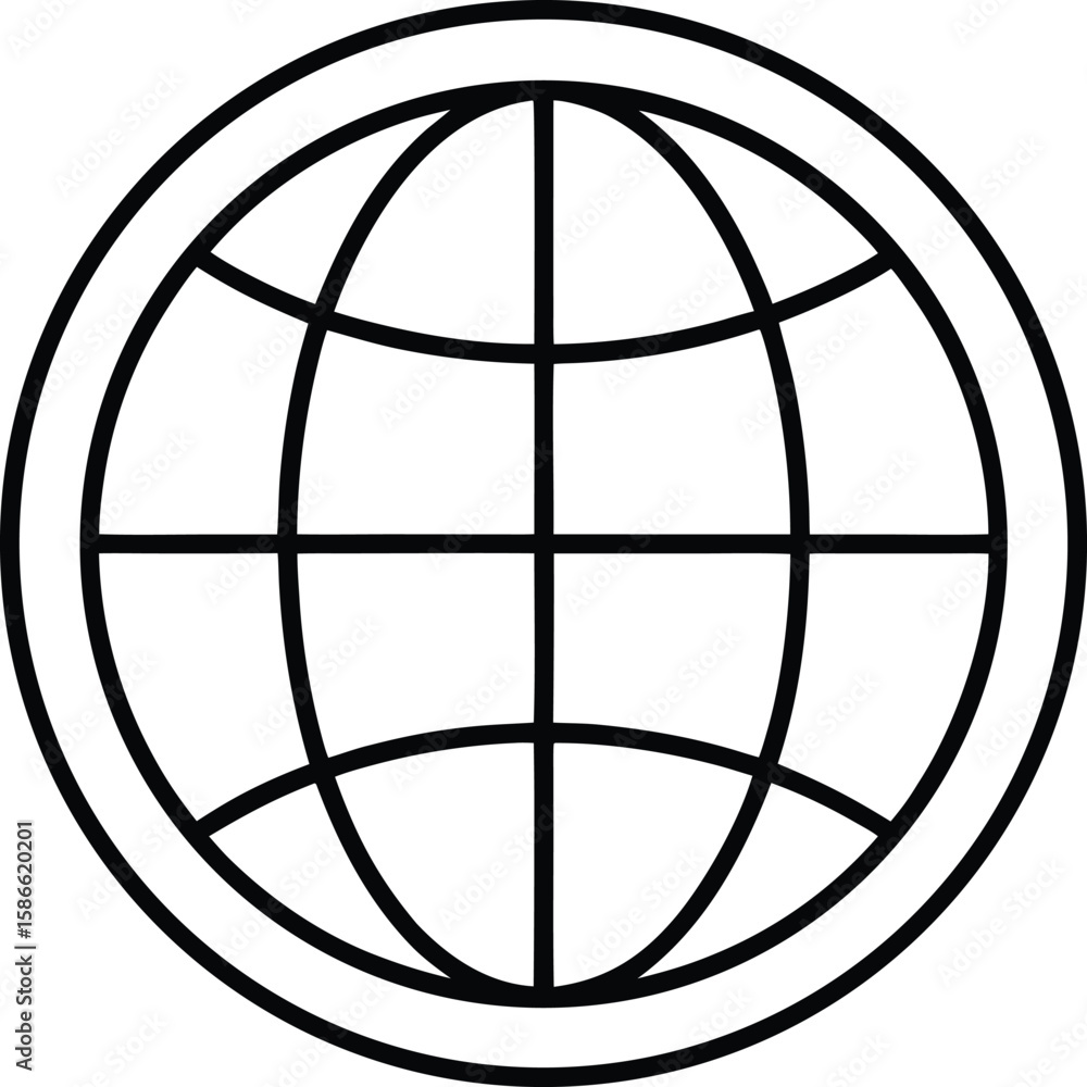 Poster simple line art world globe icon representing global connectivity and travel isolated on transparent