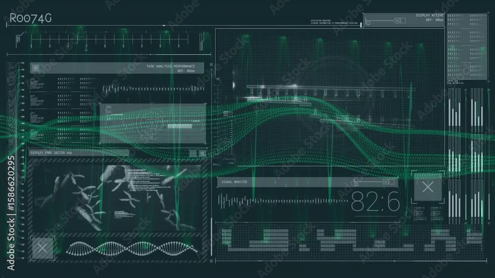 Poster on startup dual ui showing data with samples shifting and waveform forming helix to analyze sample