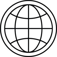 Simple line art world globe icon representing global connectivity and travel isolated on transparent background