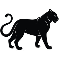 a panther in side profile with sleek body, alert stance, and curved tail, minimalist vector illustration isolated on white background, ideal for wild animal graphics, predator-themed artwork, and stro