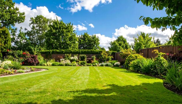 Lush garden with manicured lawn