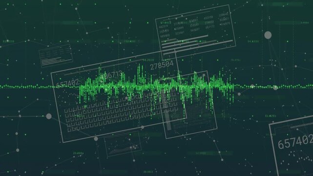 Floating particles activating green waveform pulsing and boxes forming around signal for monitoring