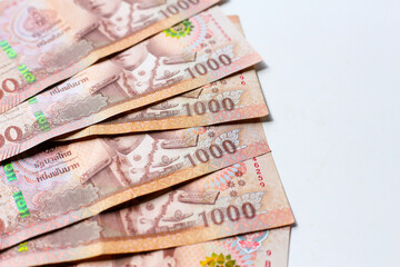 Stack of one thousand Thai baht banknotes