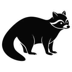 Fototapeta premium a raccoon in side view with bushy ringed tail and pointed face, standing pose with upright ears and arched back, minimalist vector illustration isolated on white background