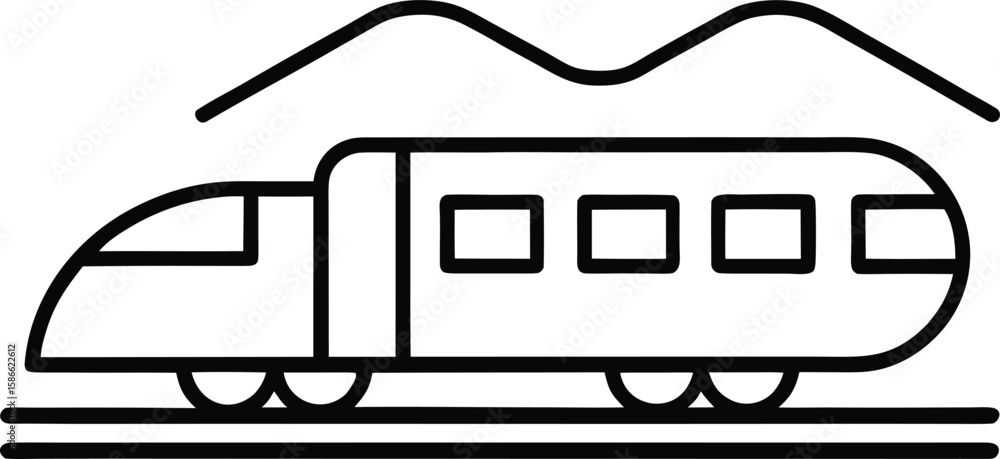 Poster simple line art train on railway tracks representing land isolated on transparent background