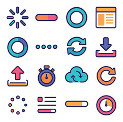Loading icon collection. ui elements simple flat style: spinner, loader, sync, download, upload, timer, progress circle