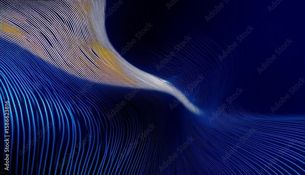 Poster dark blue background with light lines and streaks of white, creating an abstract pattern generative 
