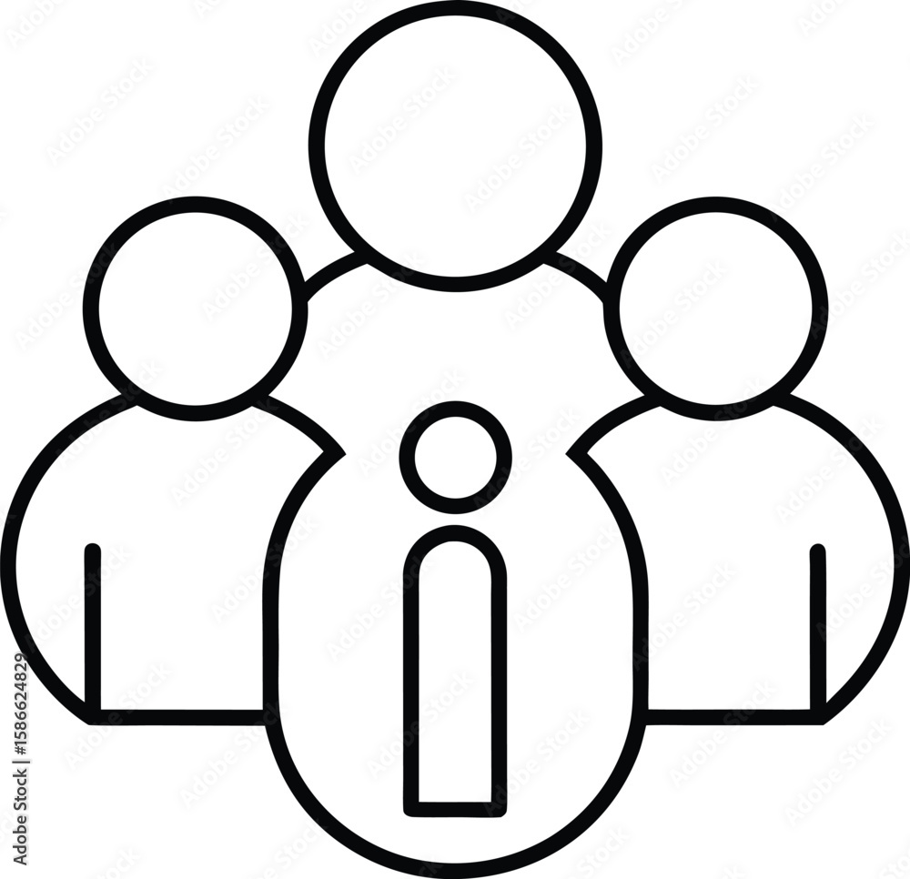 Poster line icon representing a group of people with an information symbol isolated on transparent backgrou
